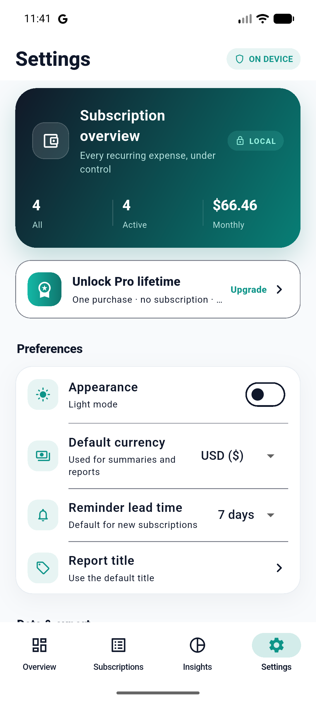 Settings & Local Backups
